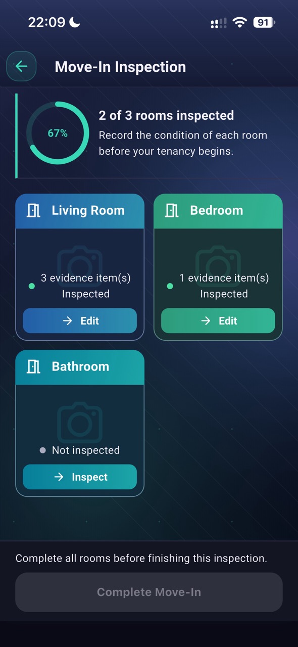 Room inspection progress in TenantProof