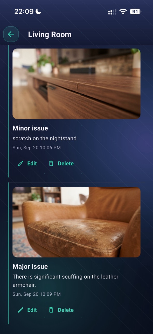 Move-in evidence screen in TenantProof